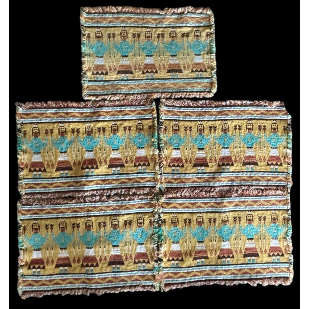 Set Of 5 Vintage Native American Style Southwestern Woven Placemats Reversible